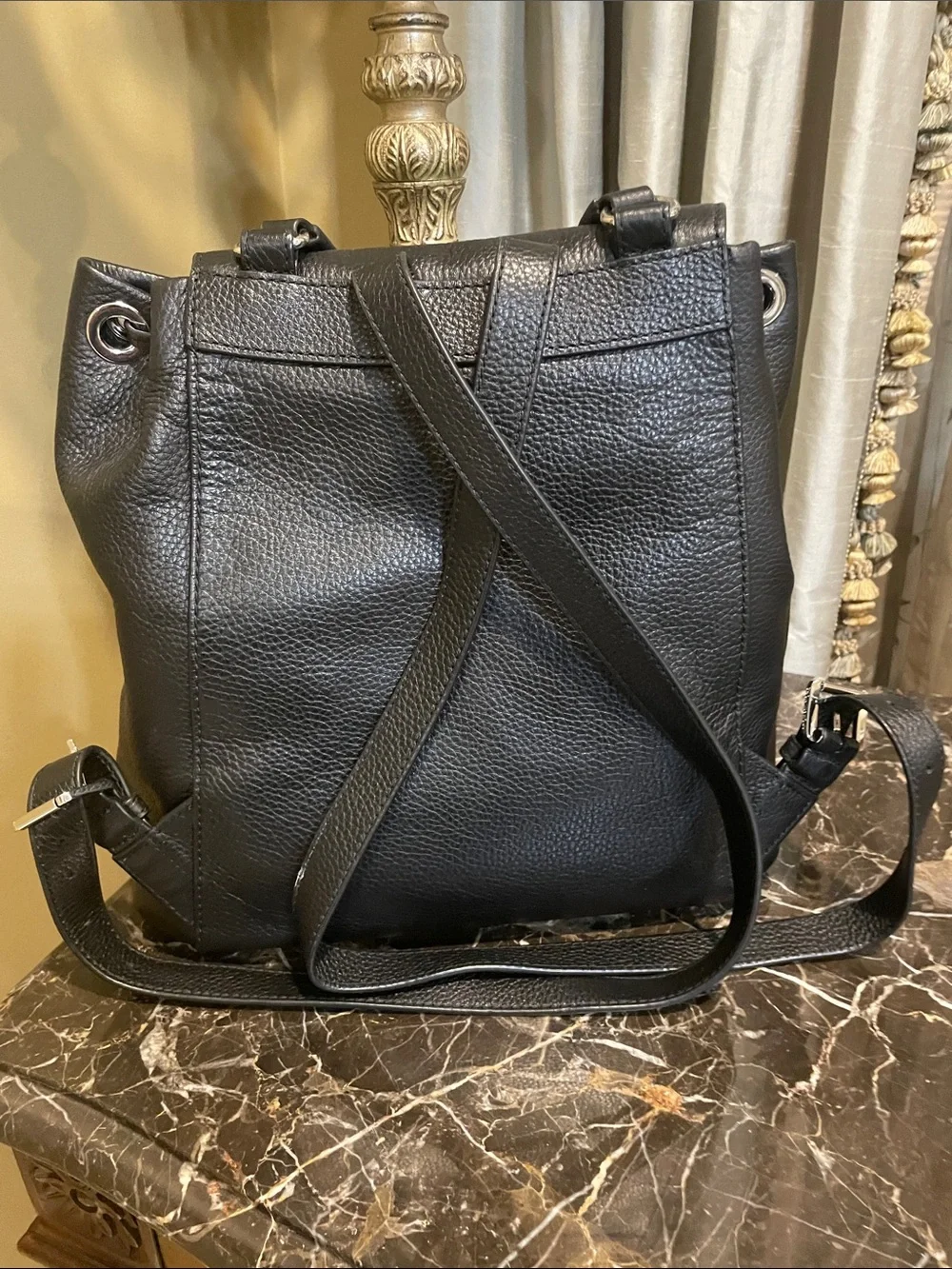 Michael Kors Black Pebble Leather Studded Backpack